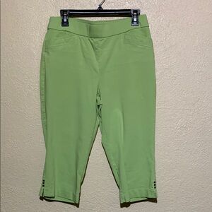 Christopher & Banks Capris Pants 10 Lime Green Stretchy Pull on Rayon Spandex